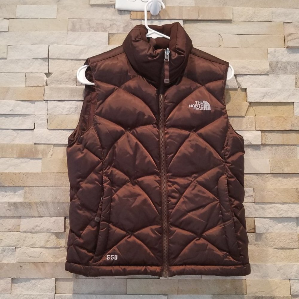 North Face Womens XS Brown Goose Down Puffer Vest Jacket Ladies Bubble Puffy TNF